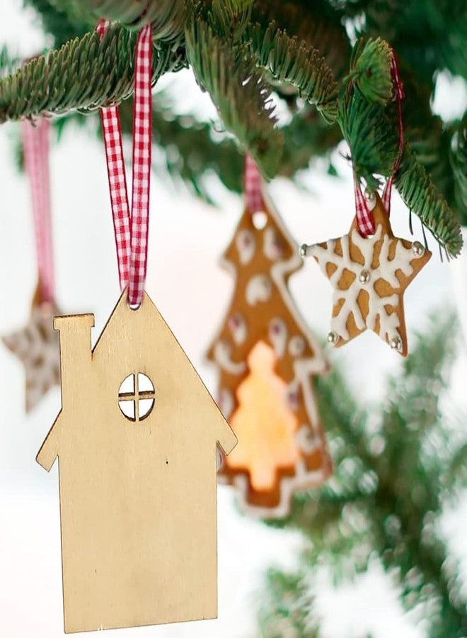 Cliths Pack of 10 Wooden House Cutout Ornaments - Small Wood Crafts Shaped Hanging Ornaments Gift Tags for Wedding Birthday Christmas Home Party Decoration - Image 5